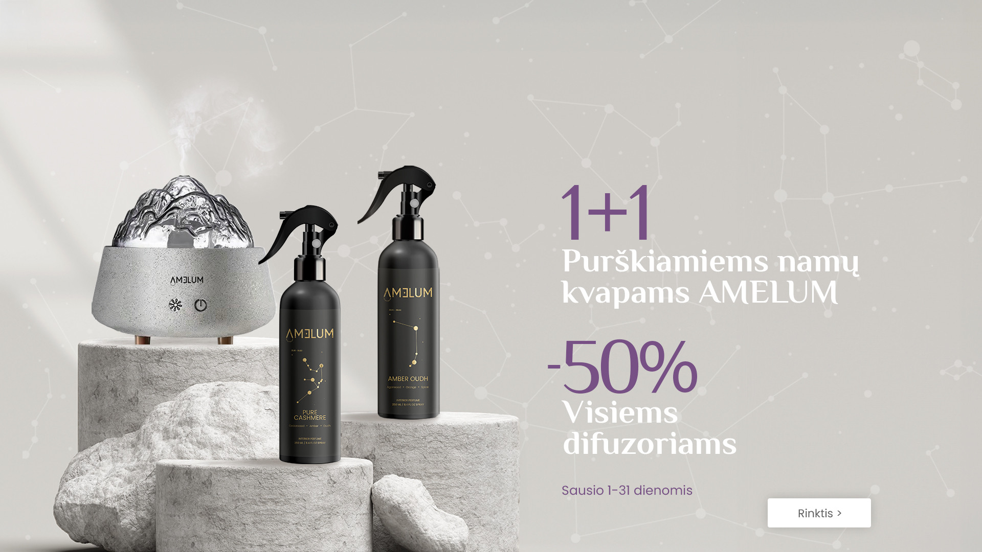 Purškiamiems namų kvapams AMELUM 1+1 ir visiems difuzoriams -50%